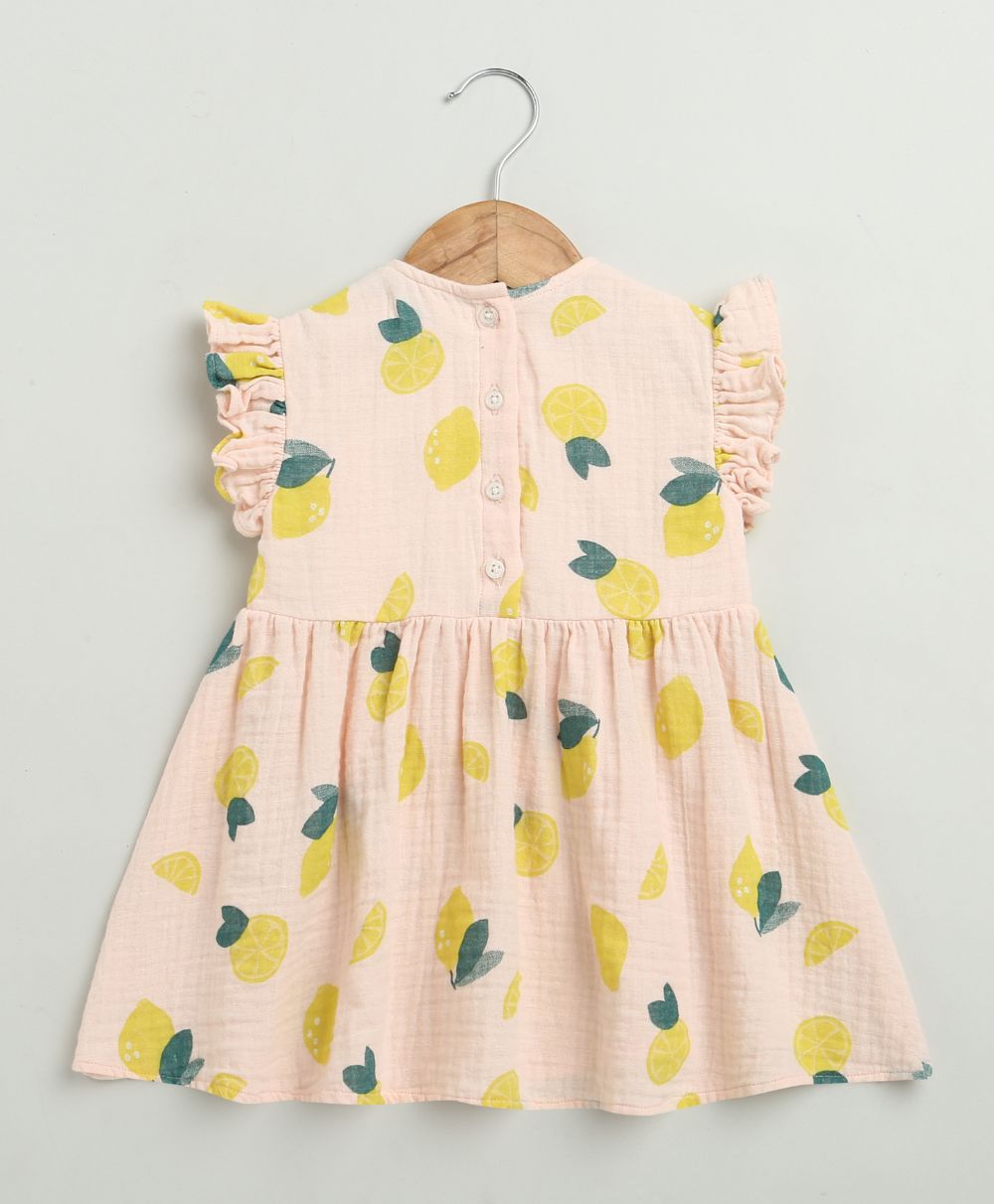 Lemon Print Organic Cotton Co-ord Set - Peach