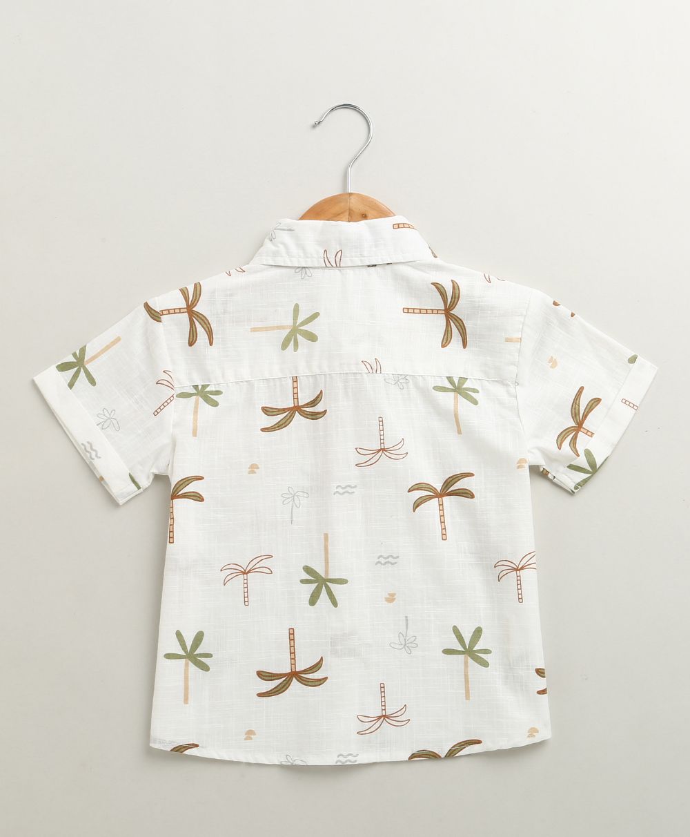 Tropical Vibes Cotton Slub Co-ord Set - White