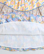 Floral Print Three Tiered Cotton Poplin Dress - Yellow & Blue
