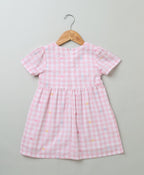 Baby Pink and White Checks Dress - Pink