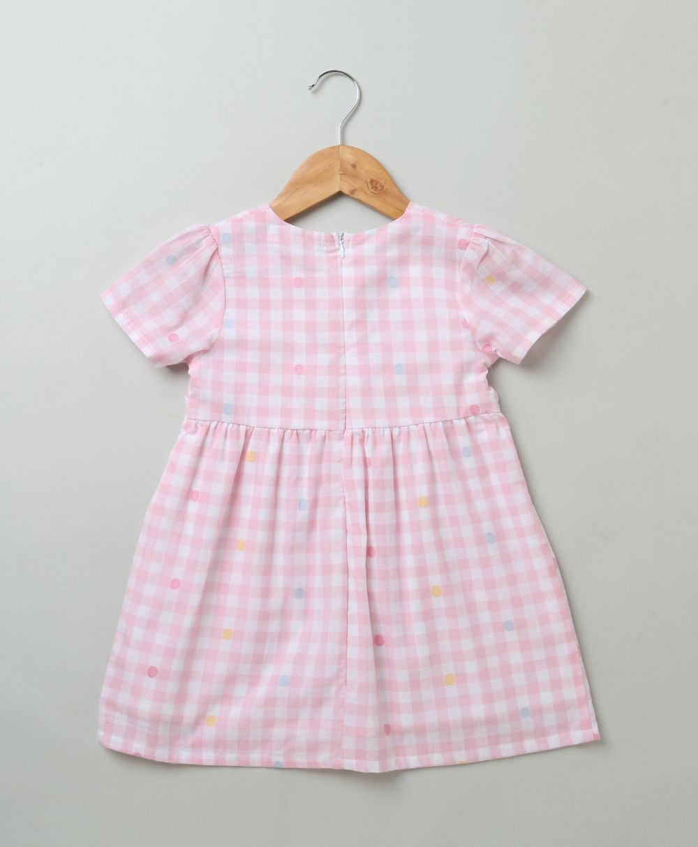 Baby Pink and White Checks Dress - Pink