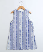 Jacquard Striped Checks Sleeveless Dress - Blue & White