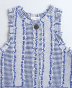 Jacquard Striped Checks Sleeveless Dress - Blue & White