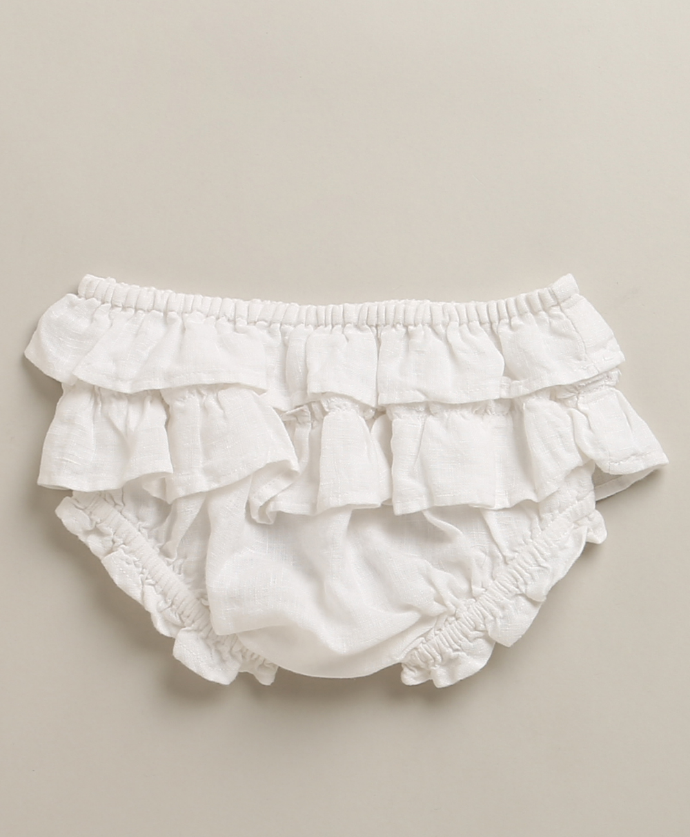 Ivory Blossom Lace Linen Dress & Bloomer - White