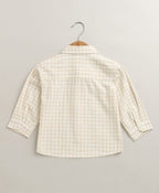 The yelllow Checks shirt  & Khaki Cotton Co-ord Set -  Biege