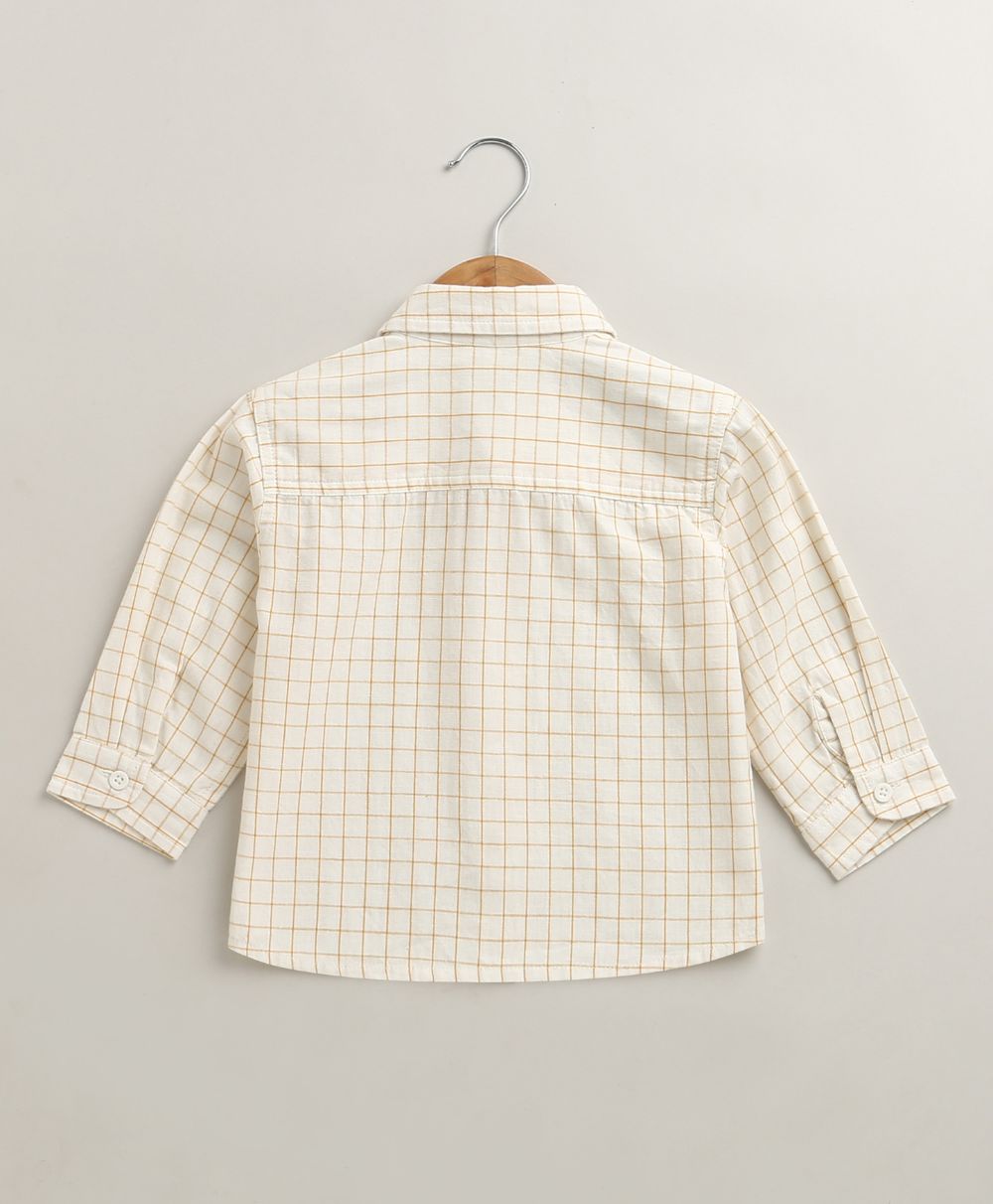 The yelllow Checks shirt  & Khaki Cotton Co-ord Set -  Biege