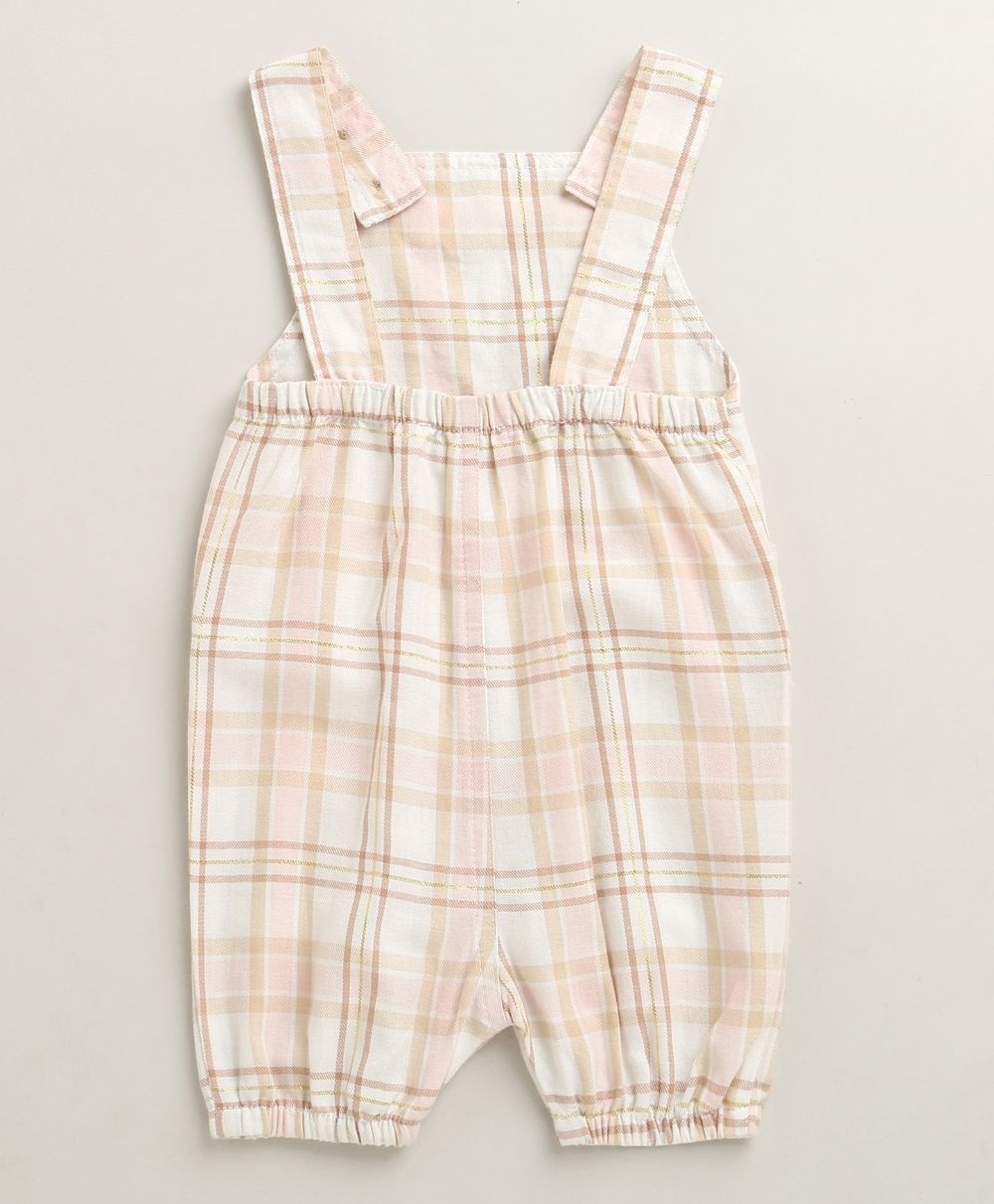 The Little Farmhouse Plaid Organic Cotton Romper & White T-shirt Set - Pink & Beige