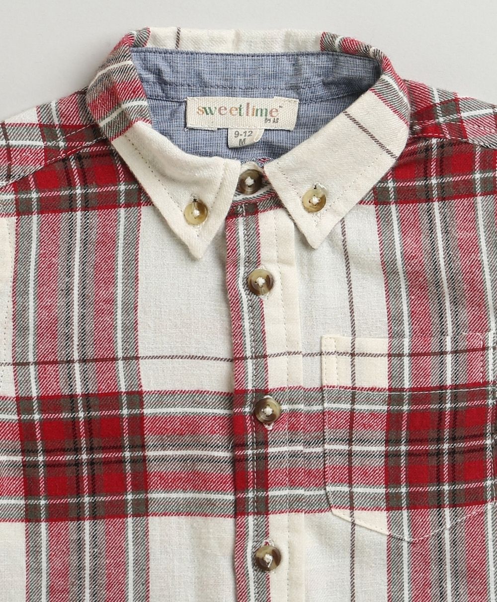 Classic Plaid Flannel Cotton Shirt - White & Red