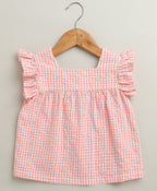 Baby Girls Gingham Daisy Organic Cotton Co-ord Set with a Hat - Soft Pink