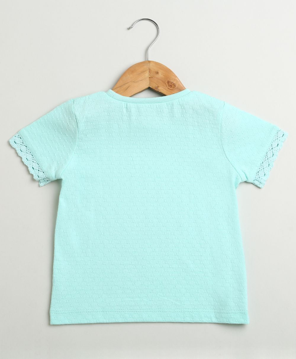 Lucky Heart T-shirt & Bow-Tie Cotton Twill Shorts Co-ord Set - Blue & White