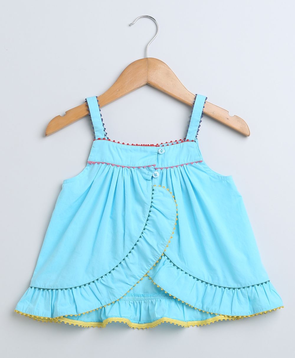 Sleeveless Cotton Top & Shorts Co-ord Set - Sea Blue & Multicoloured
