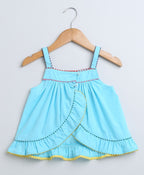 Sleeveless Cotton Top & Shorts Co-ord Set - Sea Blue & Multicoloured