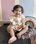 Daisy Print Ruffle Organic Cotton Co-ord Set - Beige