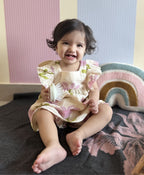 Daisy Print Ruffle Organic Cotton Co-ord Set - Beige