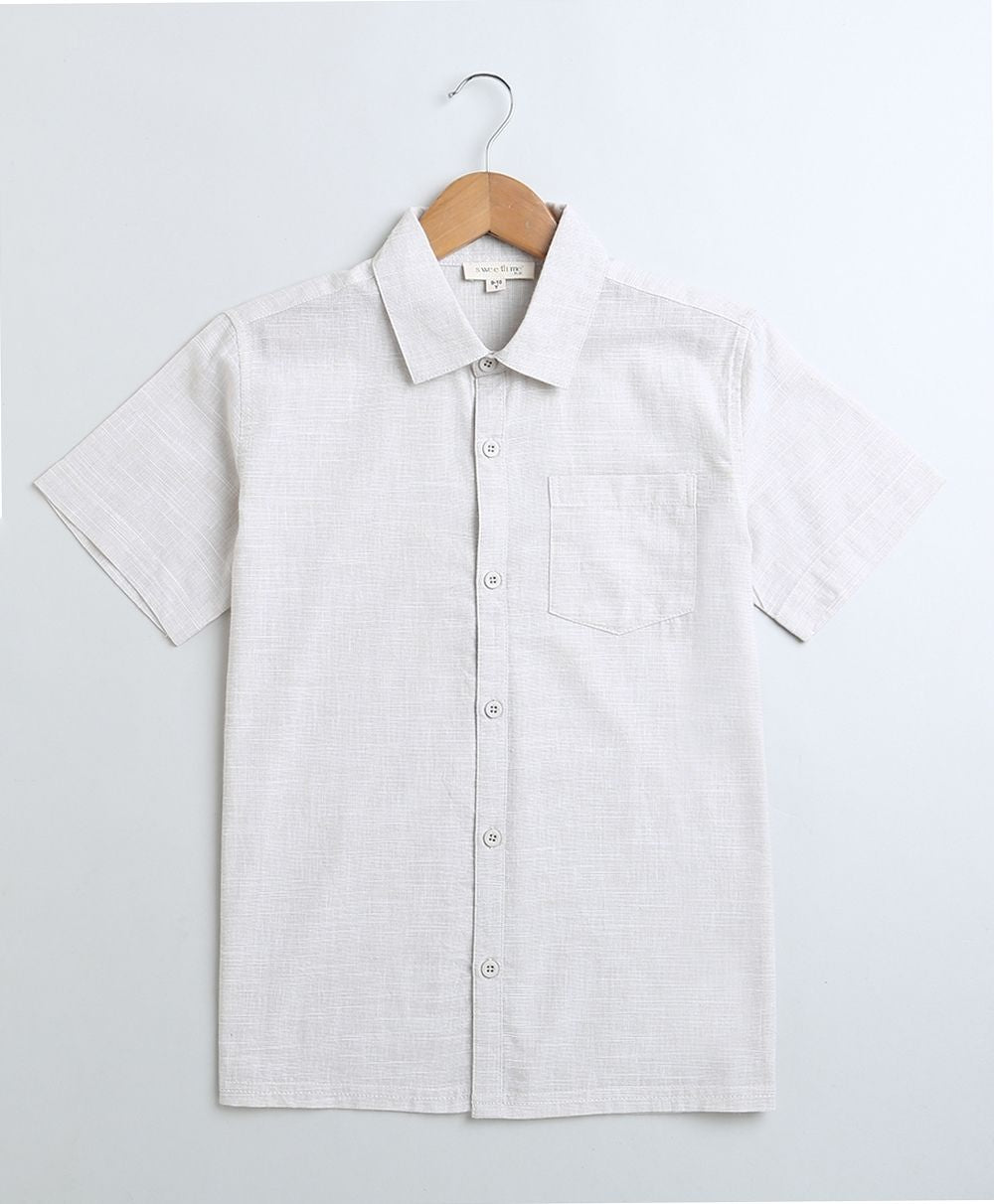 Short Sleeves Cotton Linen Shirt - White