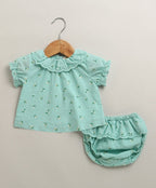 Floral Lace Mint Organic Cotton Top & Bloomer Set – Sea Green