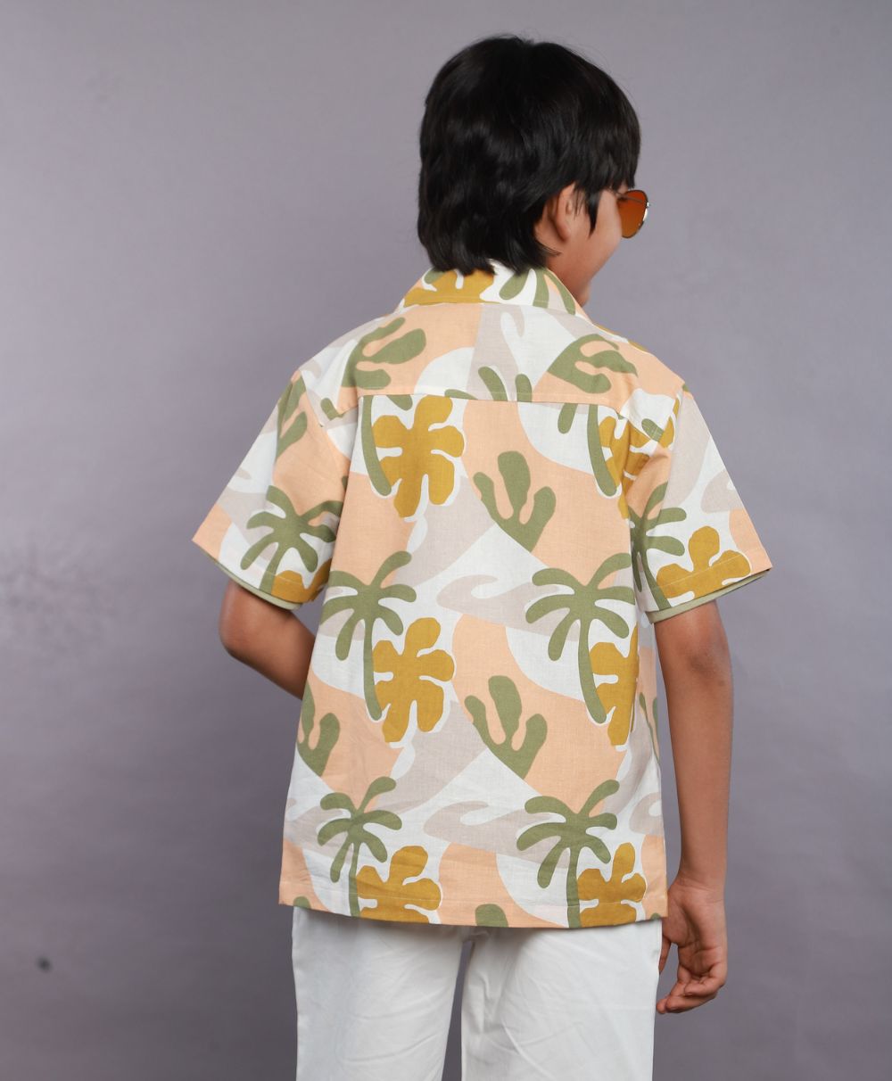 Tropical Print Organic Cotton Shirt - Beige