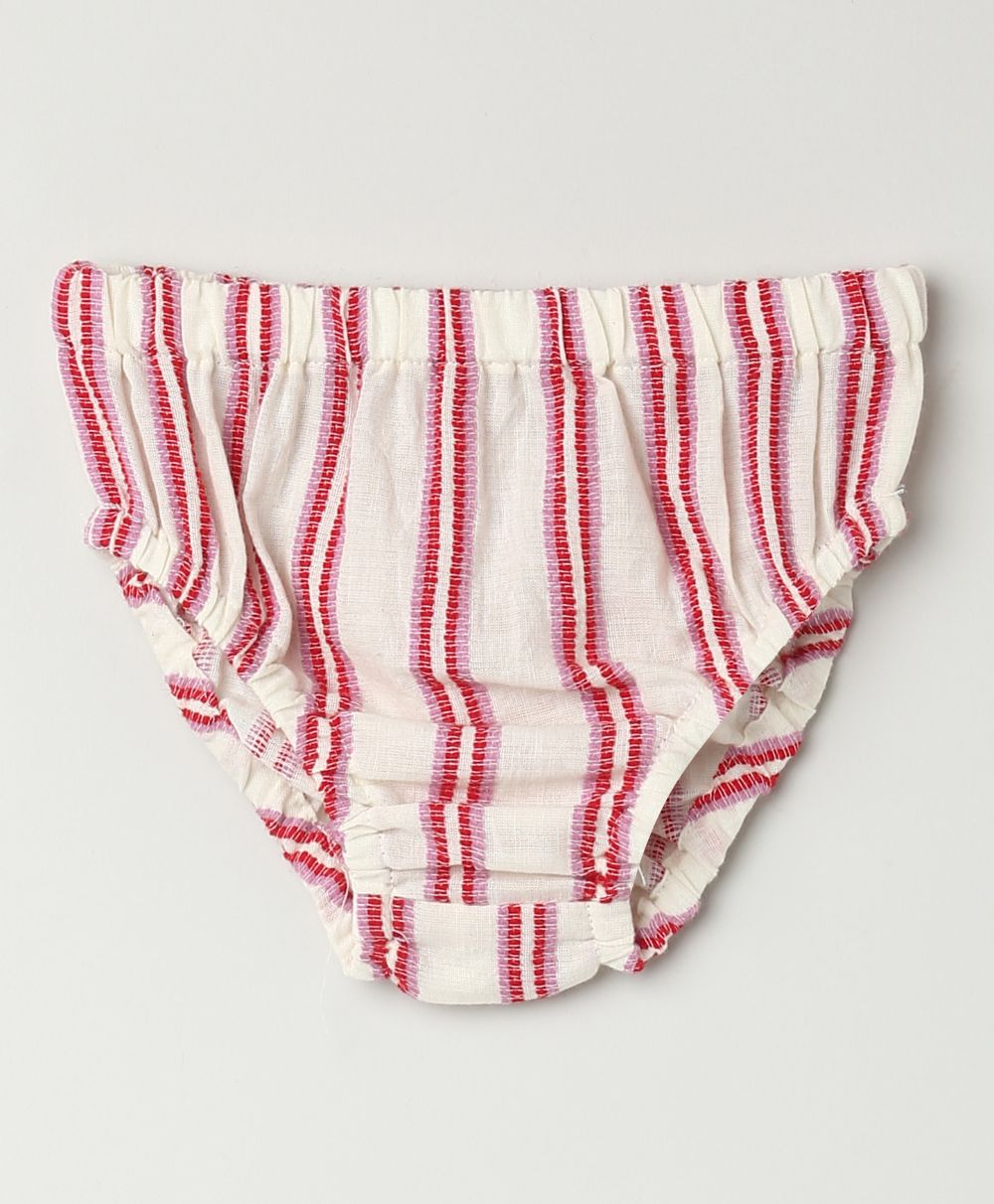 Pink Striped Organic Cotton Dobby Dress & Bloomer Co-ord Set - Off-White