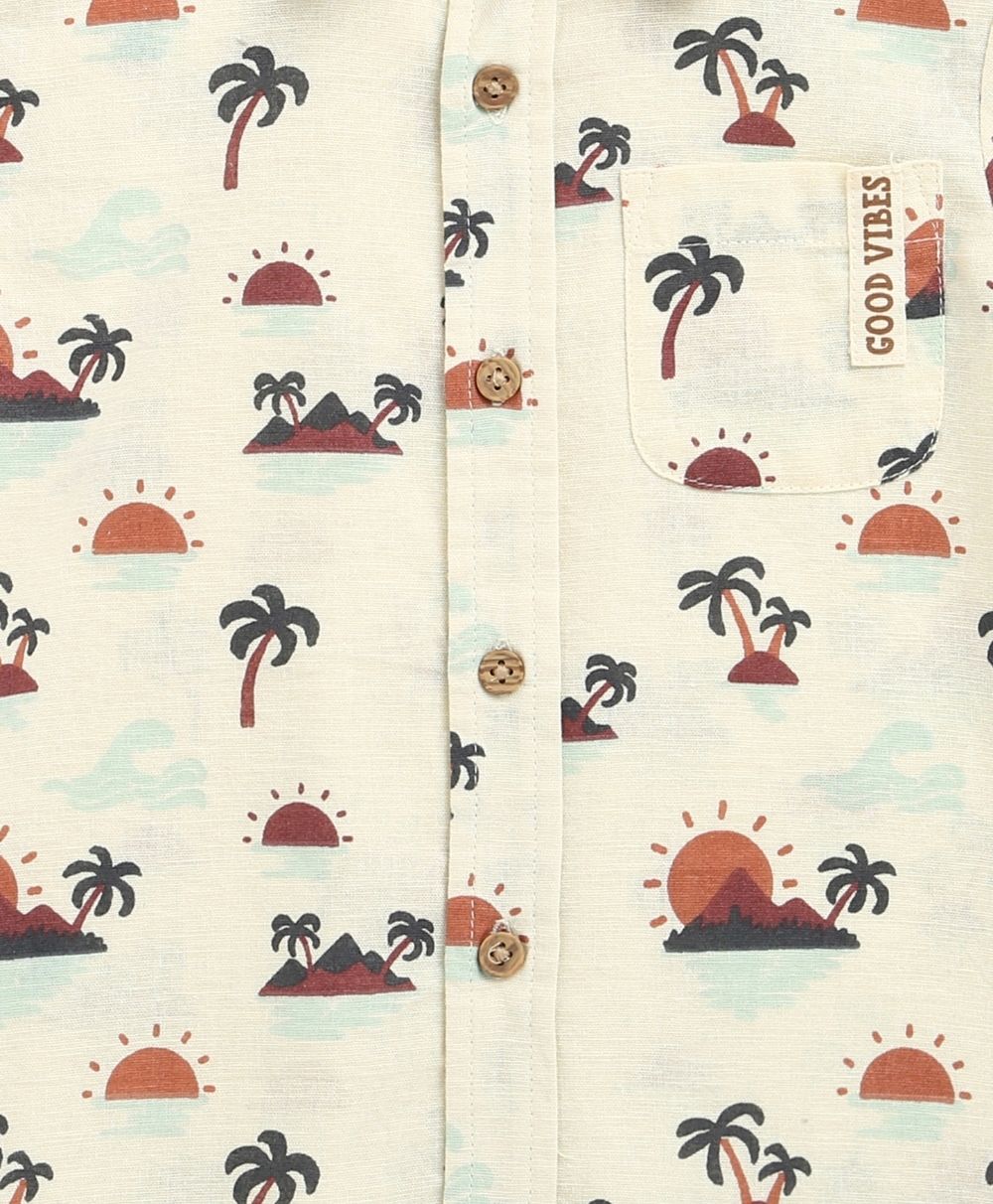 Sunset Print Cotton Linen Co-ord Set - Beige