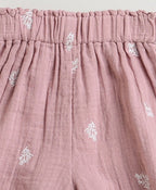 Leaf Embroidered Ruffle Organic Cotton Co-ord Set - Dusty Pink