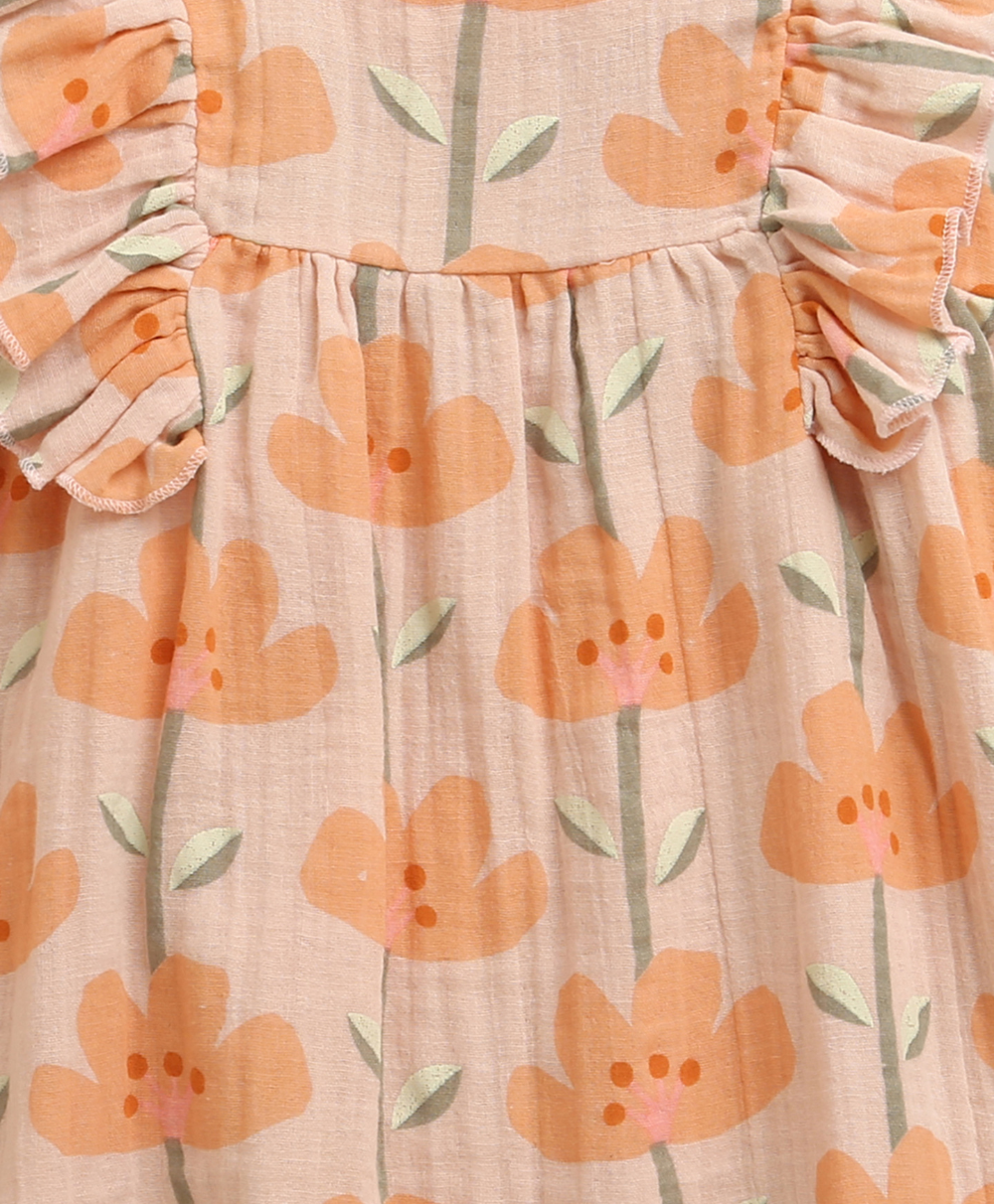 Peach Blossom Cotton Top & Shorts Co-ord Set - Peach & Orange