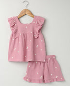 Pink Floral Embroidery Organic Cotton Co-ord Set - Pink
