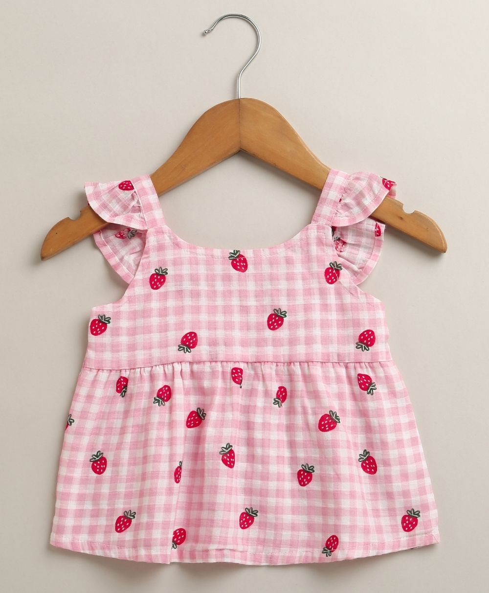 Organic Cotton Strawberry Bliss Baby Girl Top & Shorts Set - Pink
