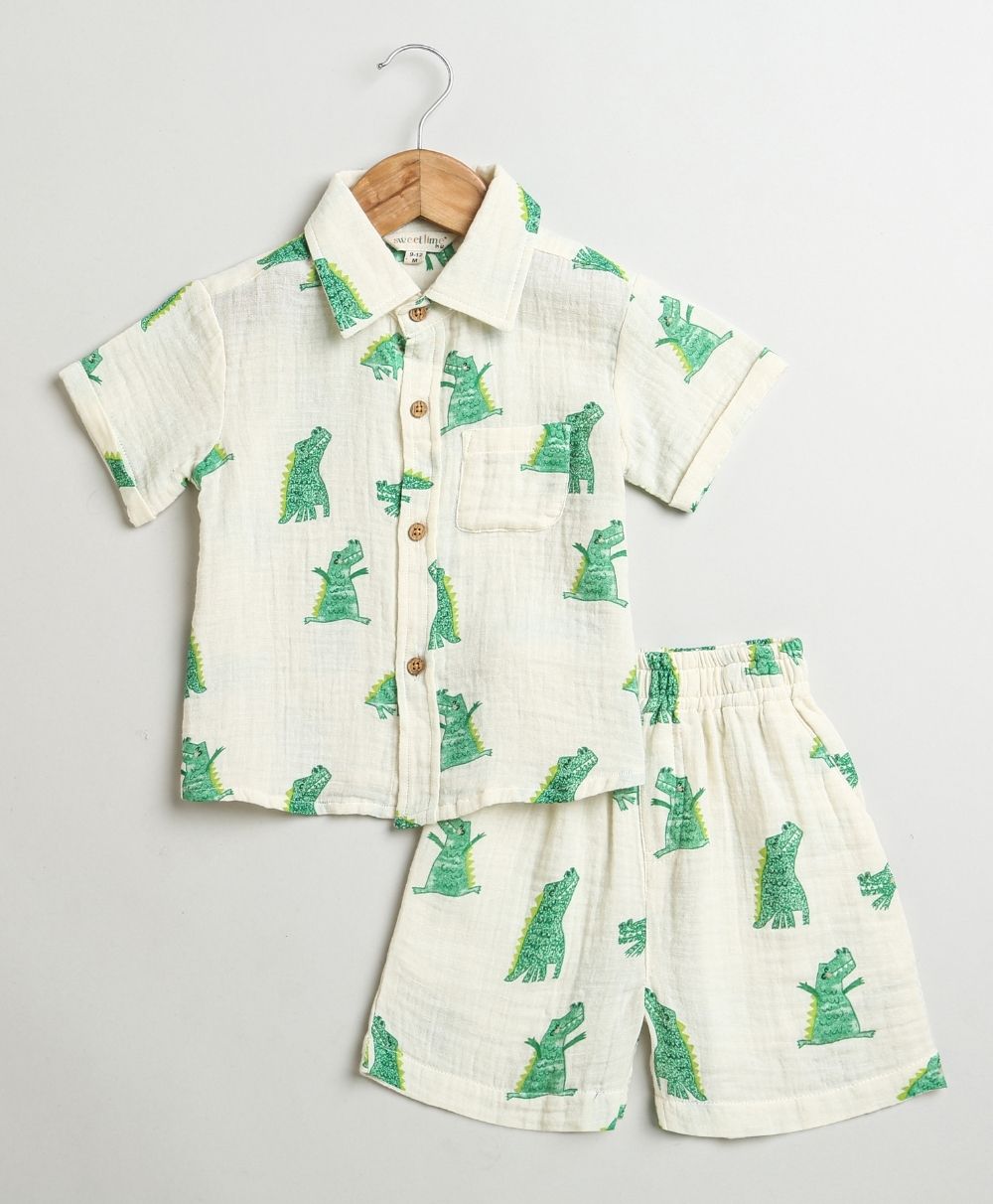 Alligator Print Cotton Co-ord Set - White