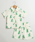 Alligator Print Cotton Co-ord Set - White