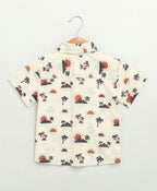 Sunset Print Cotton Linen Co-ord Set - Beige
