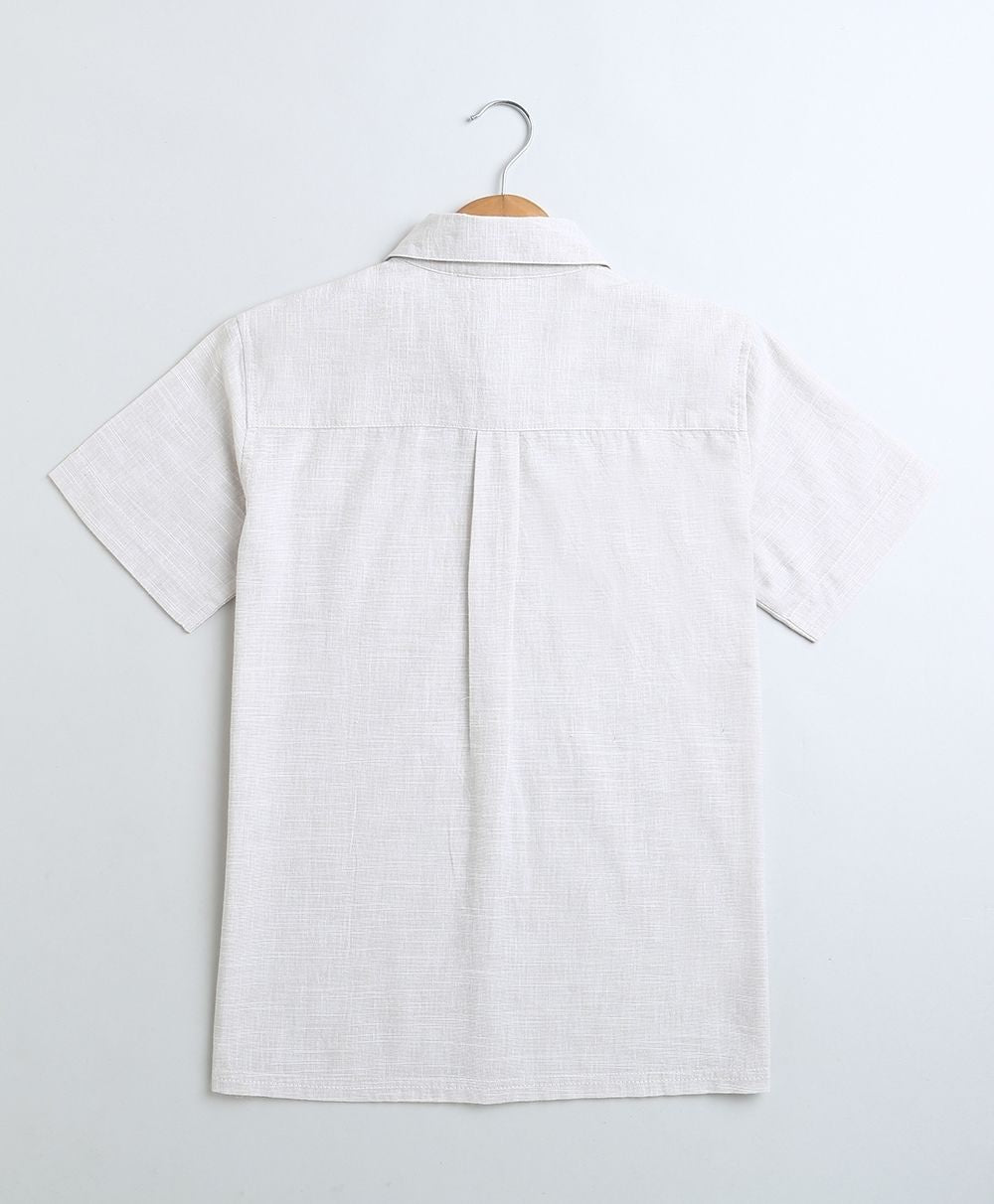 Short Sleeves Cotton Linen Shirt - White