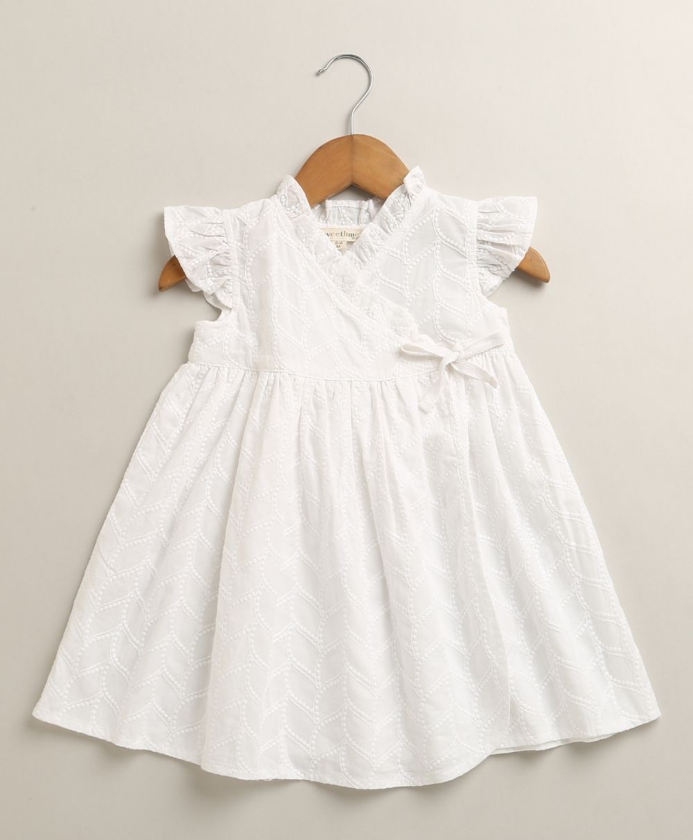 Organic Cotton Angel Pearl Baby Girl Dress with Headband - White