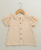 Baby Girls Honey Stripe Organic Cotton Co-ord Set with a Hat - Beige