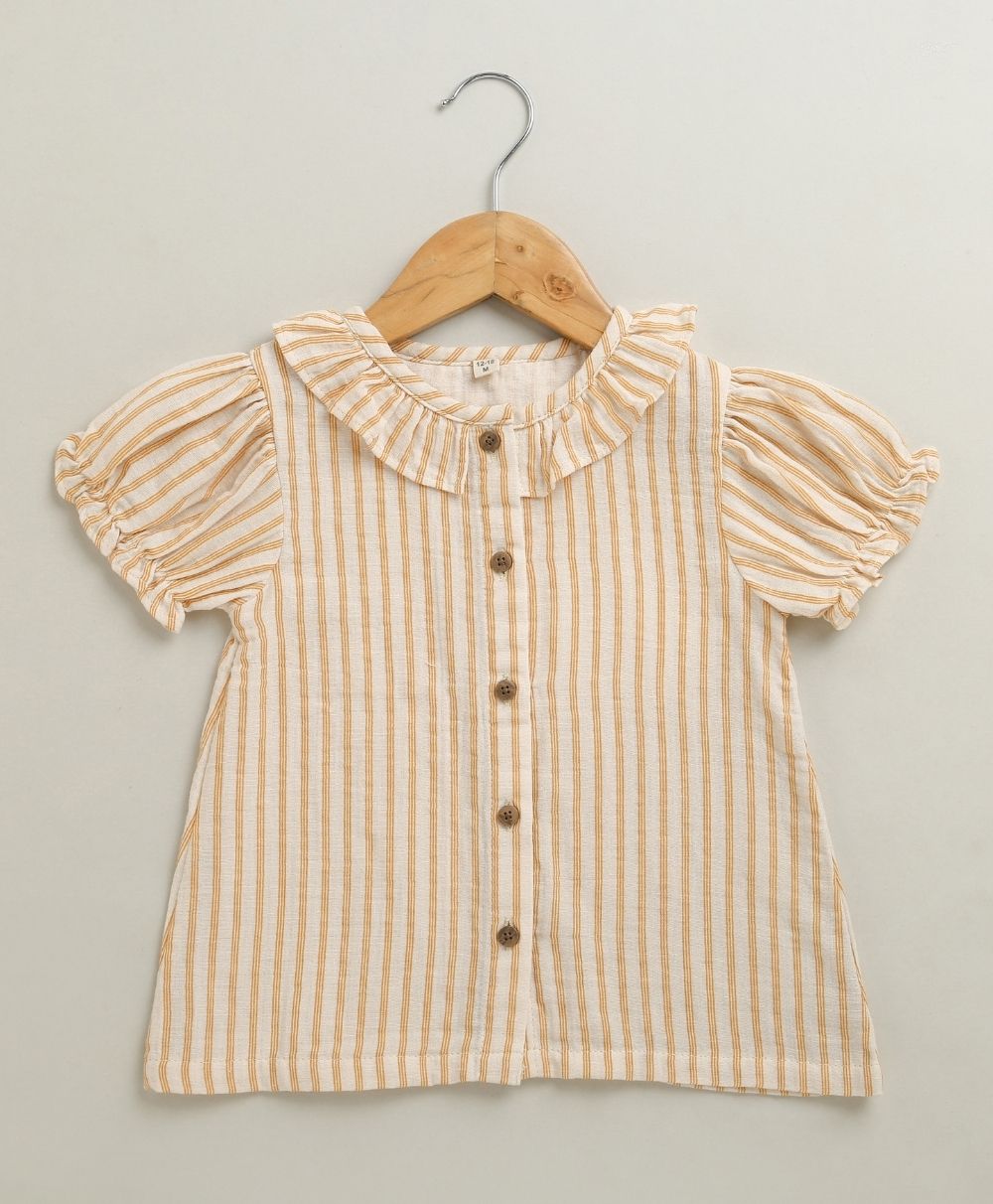 Baby Girls Honey Stripe Organic Cotton Co-ord Set with a Hat - Beige