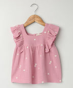 Pink Floral Embroidery Organic Cotton Co-ord Set - Pink