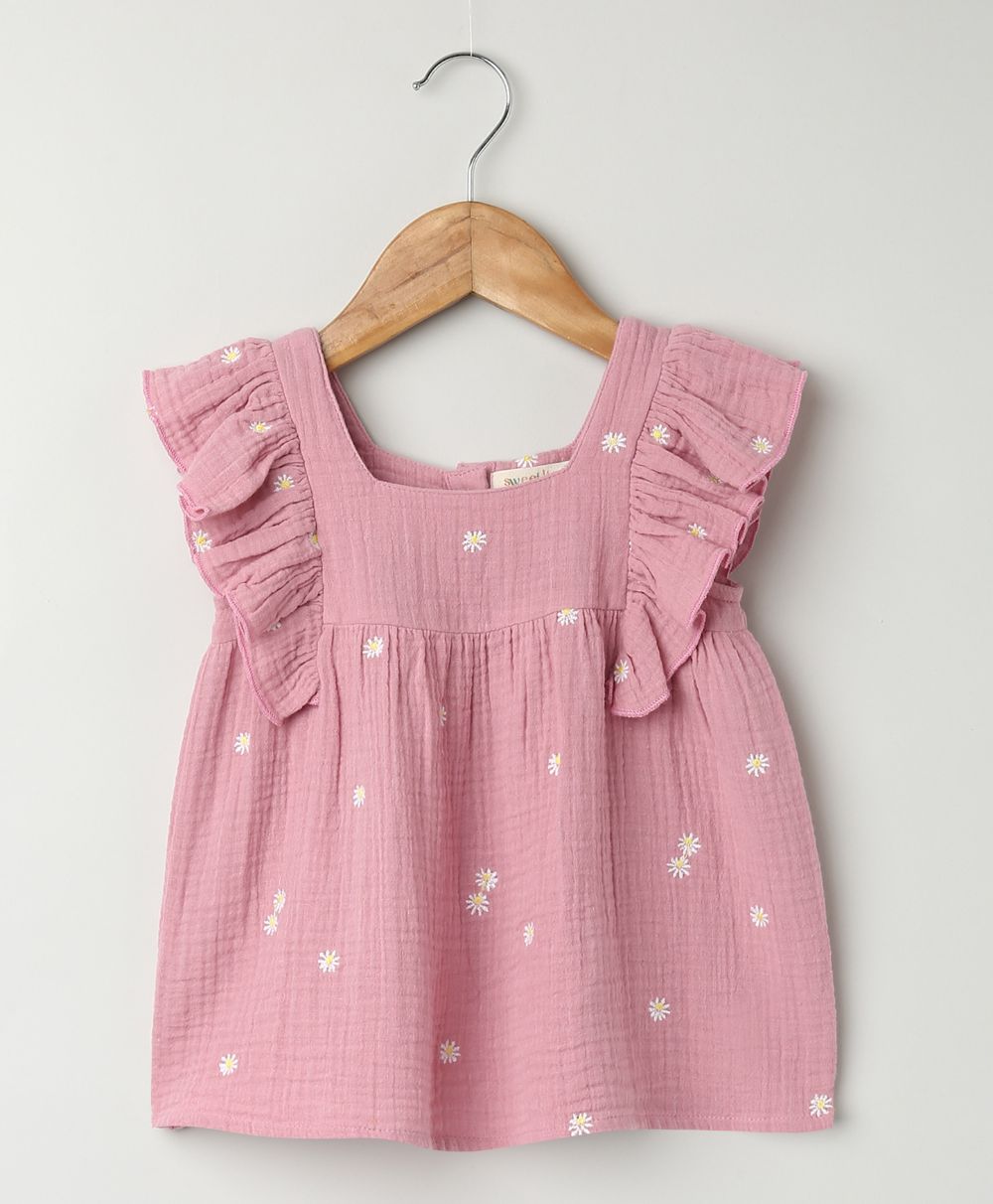Pink Floral Embroidery Organic Cotton Co-ord Set - Pink