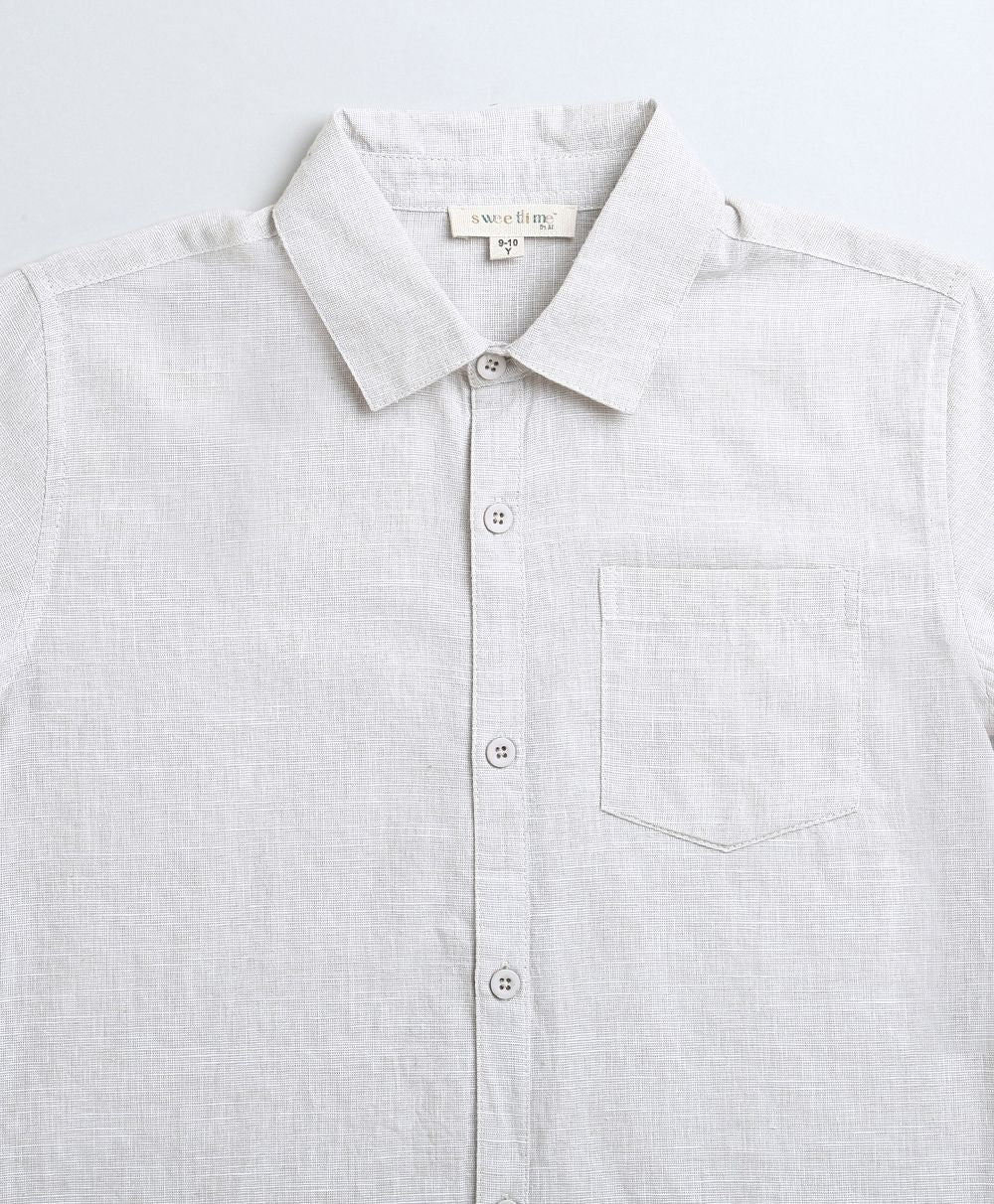 Short Sleeves Cotton Linen Shirt - White