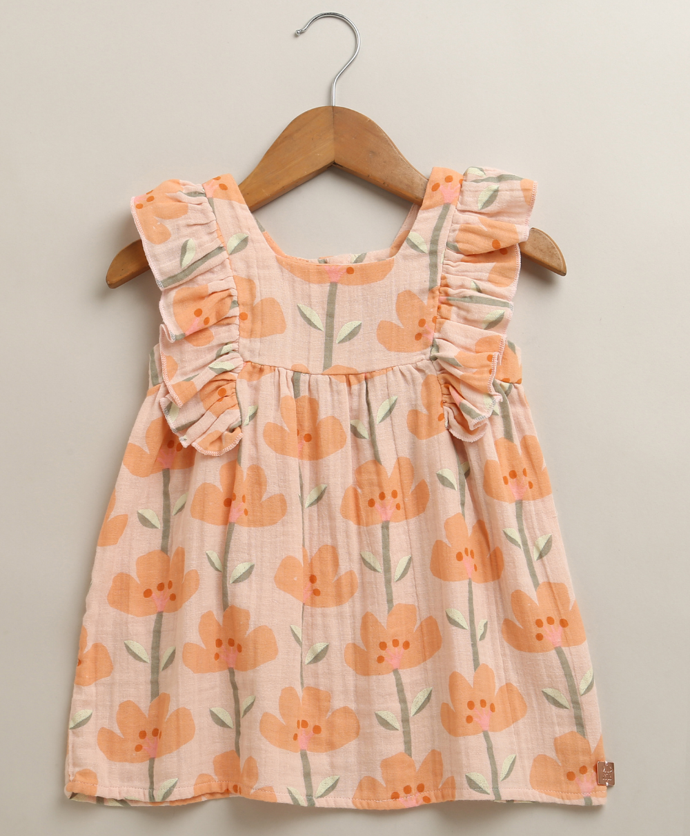 Peach Blossom Cotton Top & Shorts Co-ord Set - Peach & Orange