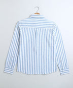 Striped Full Sleeves Cotton Slub Shirt - Blue & White