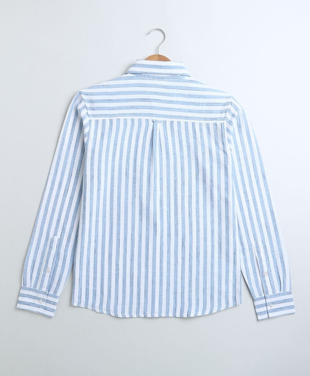 Striped Full Sleeves Cotton Slub Shirt - Blue & White