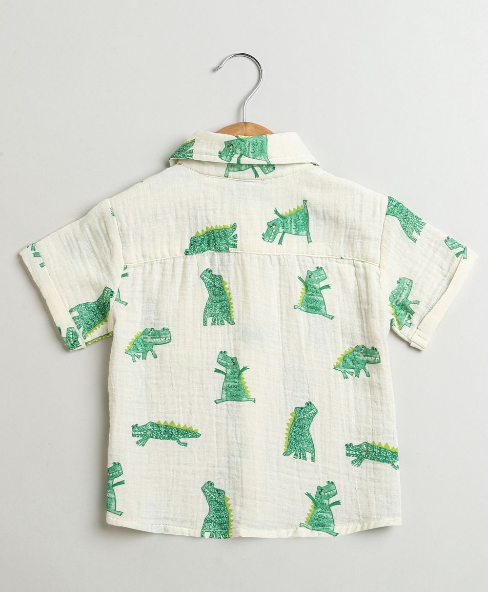Alligator Print Cotton Co-ord Set - White