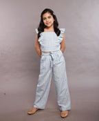 Striped Cotton Co-ord Set - White & Blue