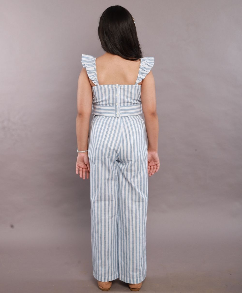 Striped Cotton Co-ord Set - White & Blue