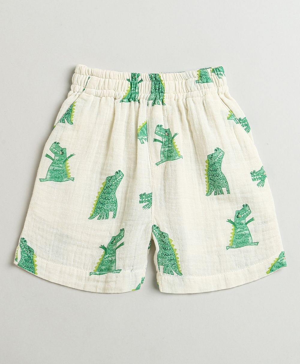 Alligator Print Cotton Co-ord Set - White