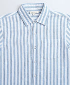 Striped Full Sleeves Cotton Slub Shirt - Blue & White