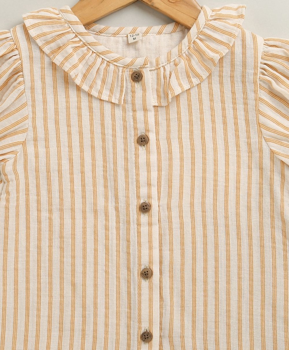 Baby Girls Honey Stripe Organic Cotton Co-ord Set with a Hat - Beige