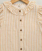Baby Girls Honey Stripe Organic Cotton Co-ord Set with a Hat - Beige