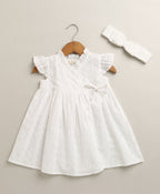 Organic Cotton Angel Pearl Baby Girl Dress with Headband - White