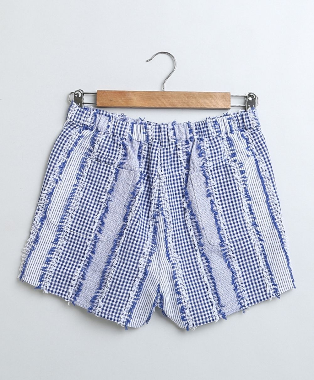 Stylish Floral Print Cotton Shirt & Cotton Jacquard Shorts Set - White & Blue