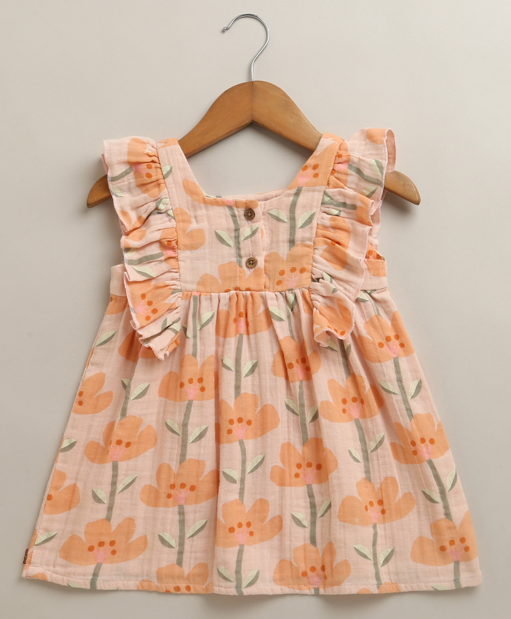 Peach Blossom Cotton Top & Shorts Co-ord Set - Peach & Orange